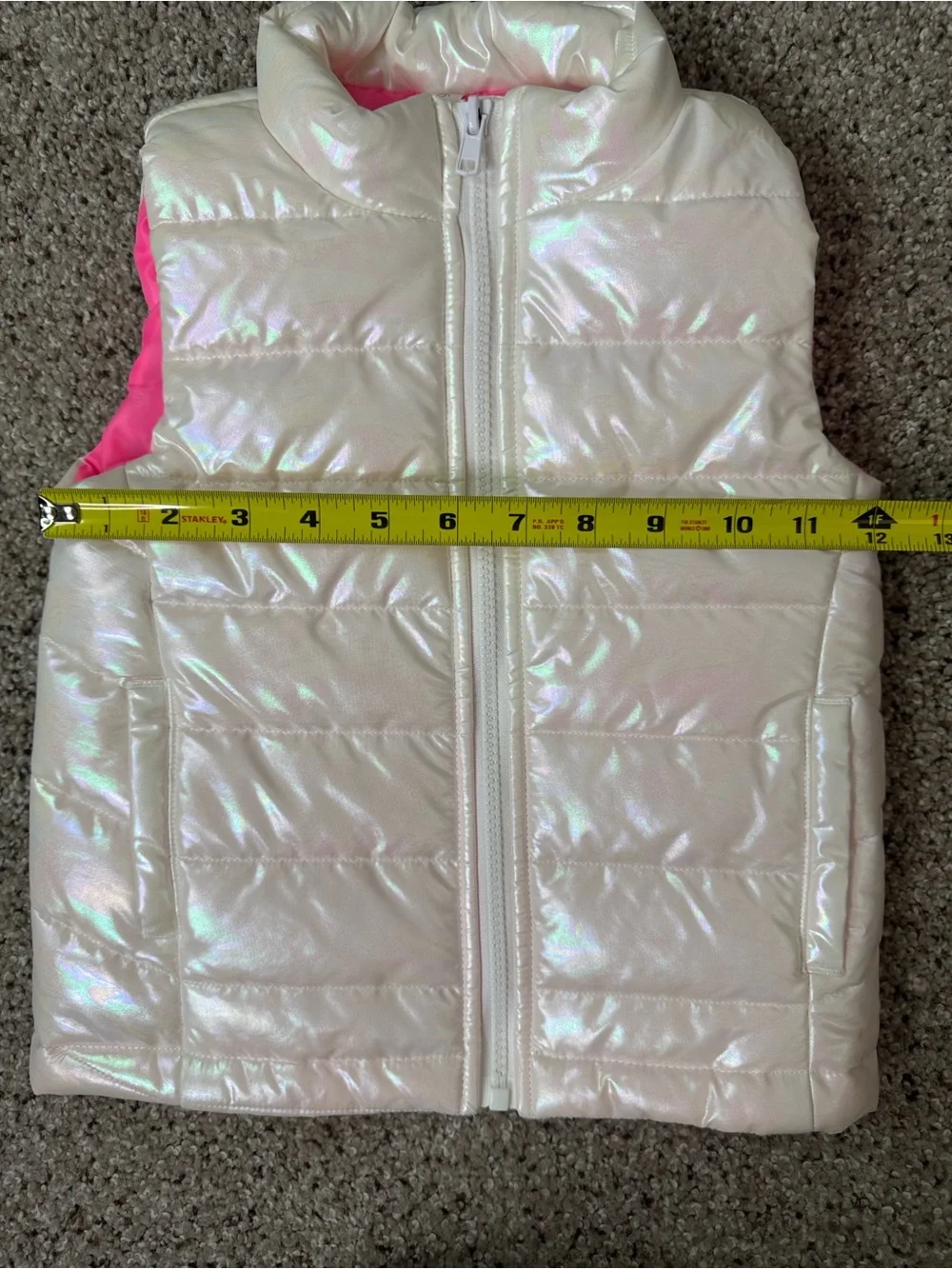 Ideology Kids Iridescent White Puffer Vest with Pink Lining 4T